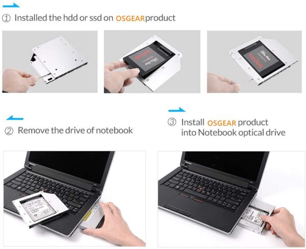 Segundo HDD Caddy 12.7mm SATA III 3,0 Para SSD De 2,5 " Notebook CD-ROM