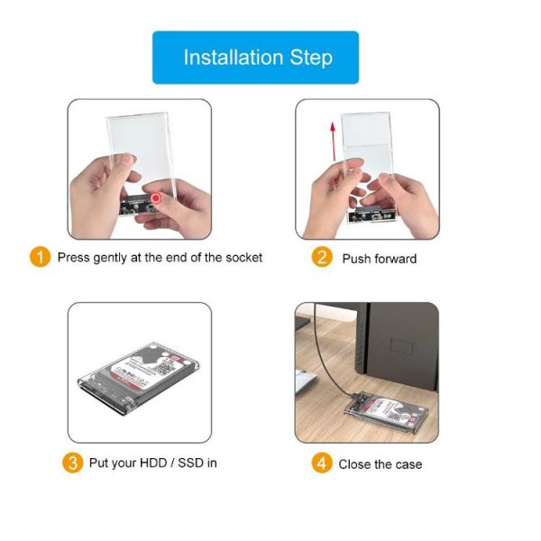 Caja De Disco Duro Externo Sata Usb 3.0 2.5" Transparente