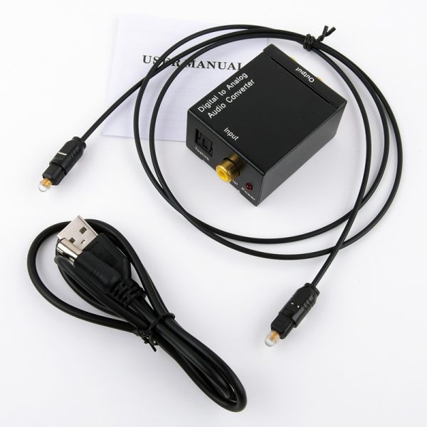 Adaptador convertidor de audio digital óptico toslink a análogo rca