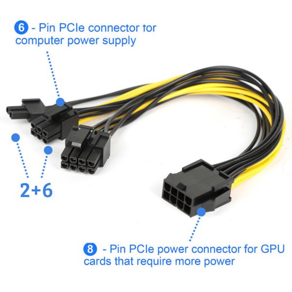 Adaptador Splitter PCI-E 8PIN A 2X(6+2PIN) 18AWG 20CM