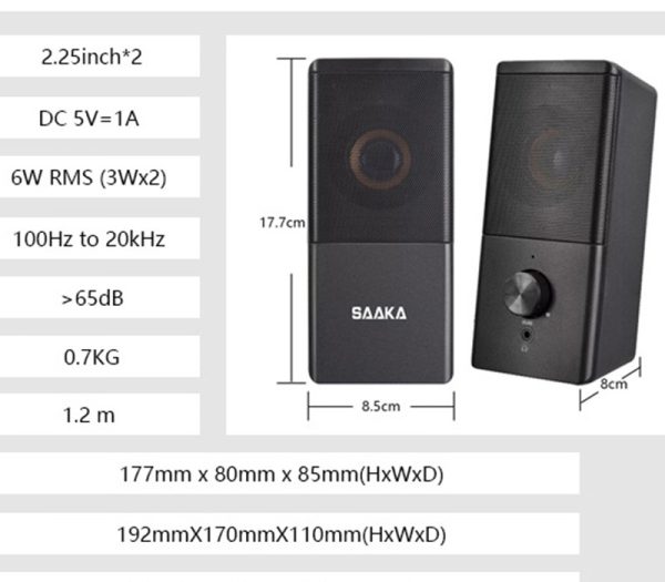 Bocina usb dc 5v 3w*2 100hz-20khz