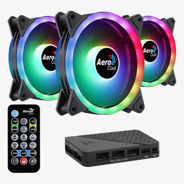 Ventilador ARGB de 12cm x 3 | H66F Hub x 1 & Control Remoto x 1