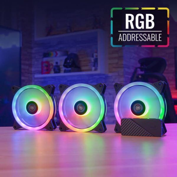 Ventilador ARGB de 12cm x 3 | H66F Hub x 1 & Control Remoto x 1
