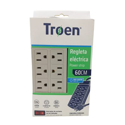 Regleta eléctrica 8 tomas 60cm 125v 6a Troen