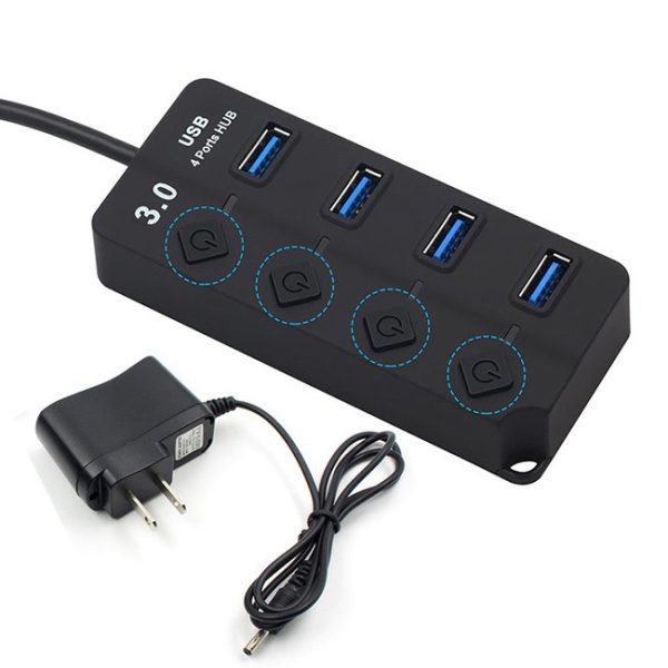 Hub Usb 3.0 4-Port Con Cargador Corriente 5v