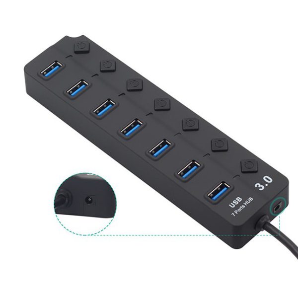 Hub Usb 3.0 7-Port Con Cargador Corriente 5v