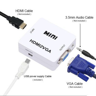 Convertidor hdmi a vga audio con corriente usb 1080p