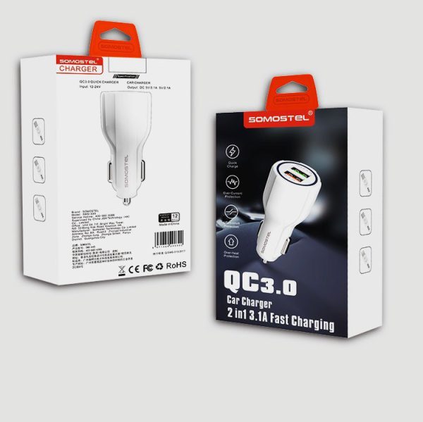 Cargador rapido para coche 2 in 1 QC3.0 con cable