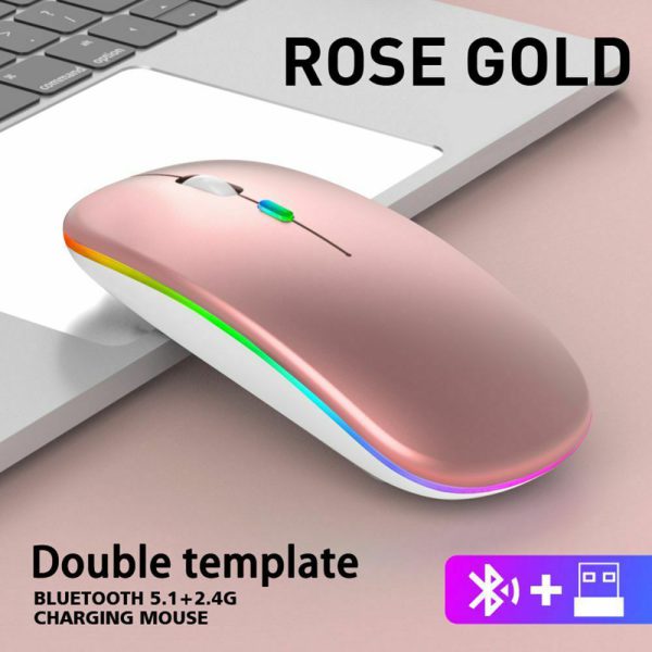 Mouse inalambrico usb 2.4ghz + bluetooth recargable con luces