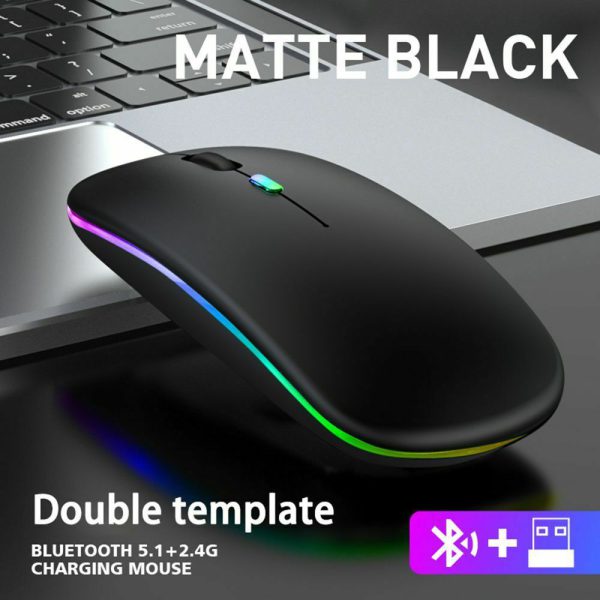 Mouse inalambrico usb 2.4ghz + bluetooth recargable con luces