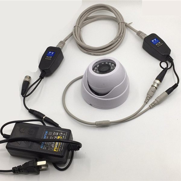 Adaptador pasiva video balun con conector de alimentacion y datos rj45 transmisor