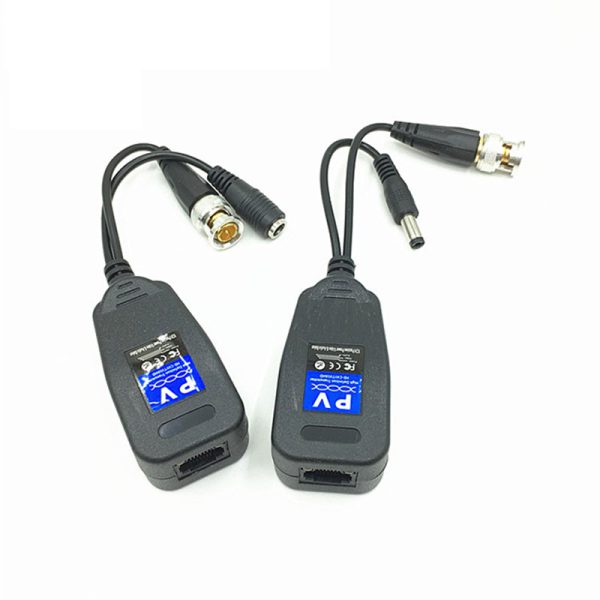 Adaptador pasiva video balun con conector de alimentacion y datos rj45 transmisor