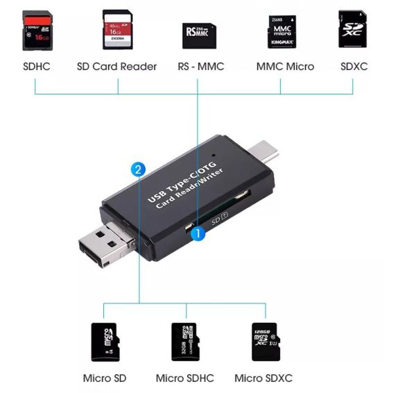 Lector de memoria sd/microsd 3in1 usb/micro usb/tipo c