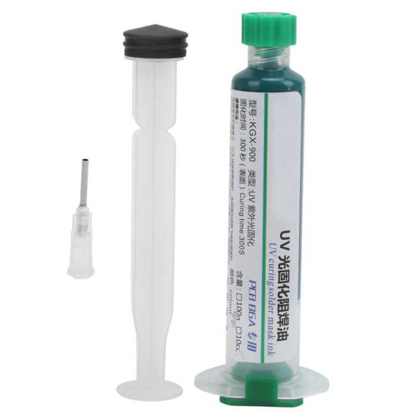 Tinta resistente a la soldadura de curado UV verde 10cc con aguja de empuje para soldadura de PCB
