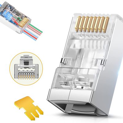 Conectores RJ45 Cat6 – Conector de blindaje paso a través chapado en oro 3 clavijas 8P8C version igeniera