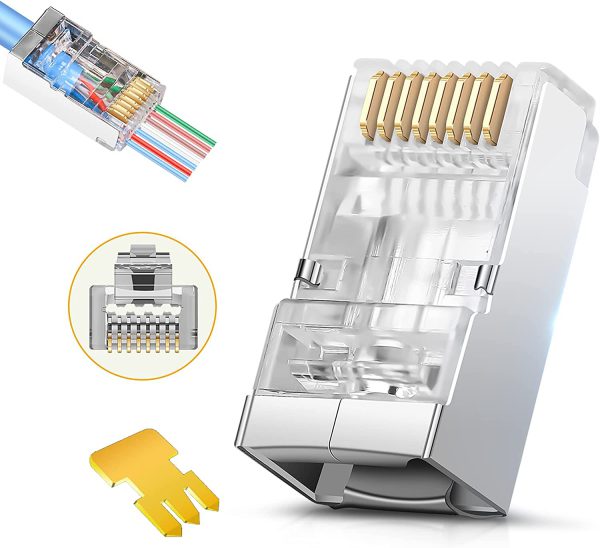 Conectores RJ45 Cat6 – Conector de blindaje paso a través chapado en oro 3 clavijas 8P8C version igeniera