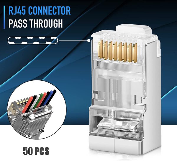 Conectores RJ45 Cat6 – Conector de blindaje paso a través chapado en oro 3 clavijas 8P8C version igeniera
