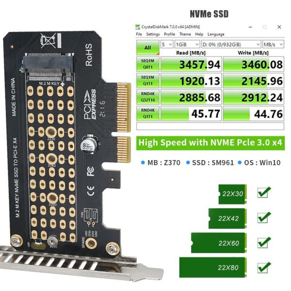 Adaptador M.2 NVME a PCIe 3.0 x4