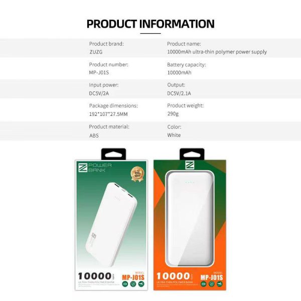 Batería portátil ultra delgado 10000mAh