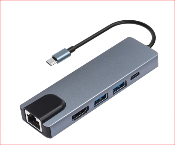 Adaptador hub usb c a rj45 + pd + hdmi + usb