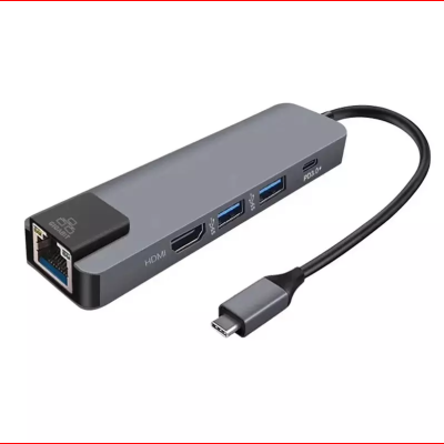 Adaptador Hub USB-C a Rj45 + Hdmi + USB + Typce-C