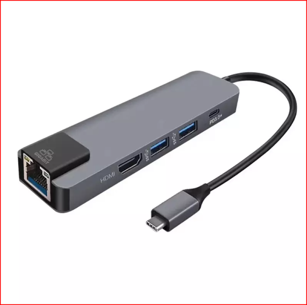 Adaptador hub usb c a rj45 + pd + hdmi + usb