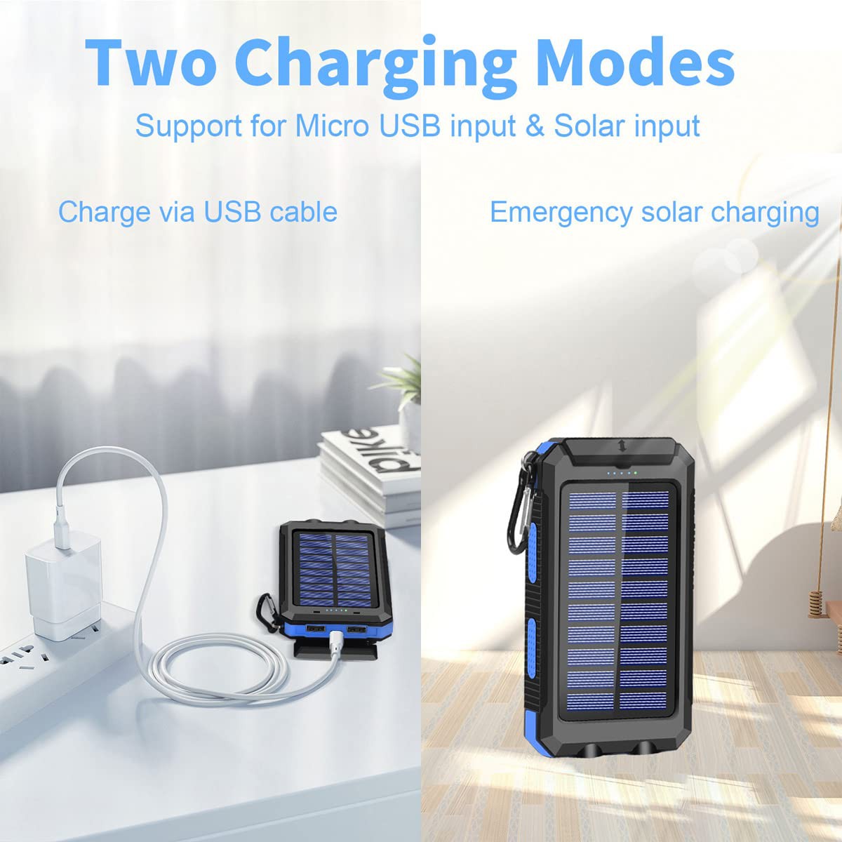 Batería portátil cargador solar 20000mAH con linternas LED