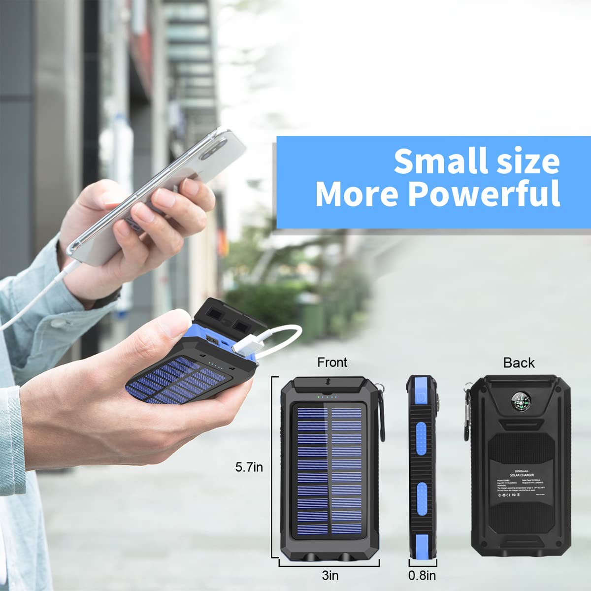 Batería portátil cargador solar 20000mAH con linternas LED