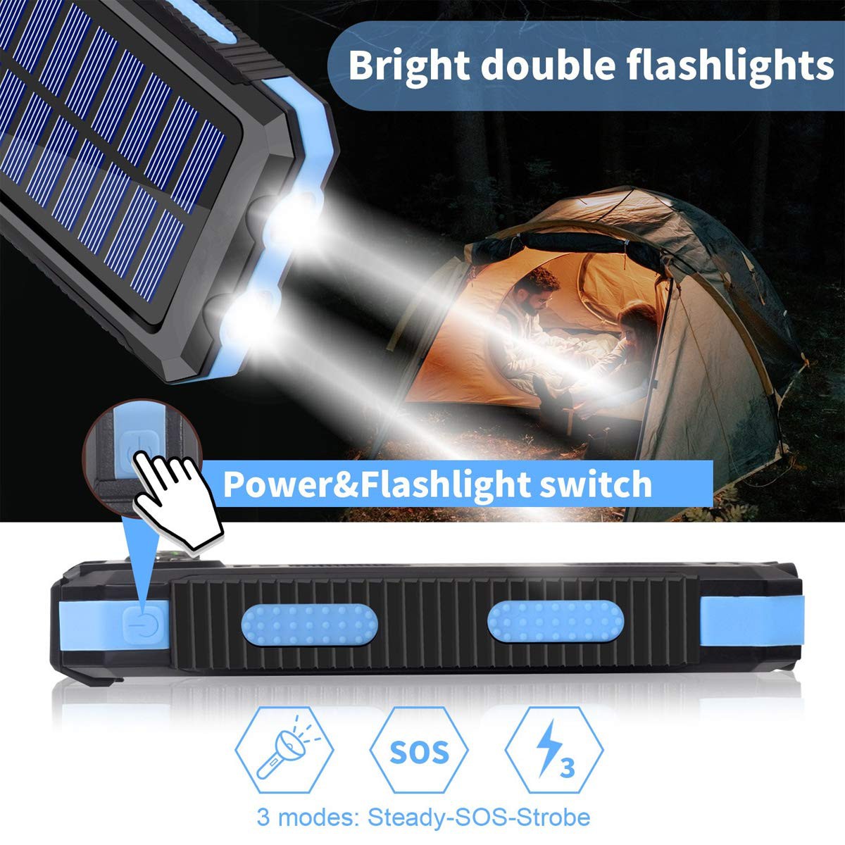 Batería portátil cargador solar 20000mAH con linternas LED