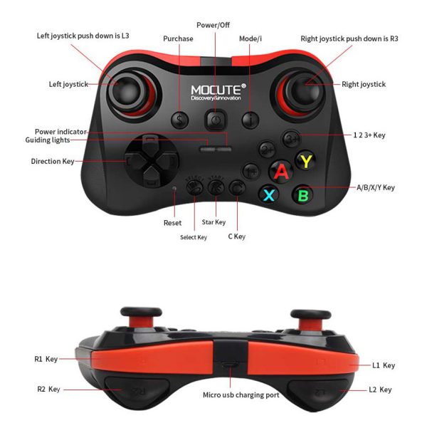 Gamepad inalámbrico Bluetooth de juegos para Smartphone TV Box con soporte integrado de Foldalbe Joystick Mocute 056