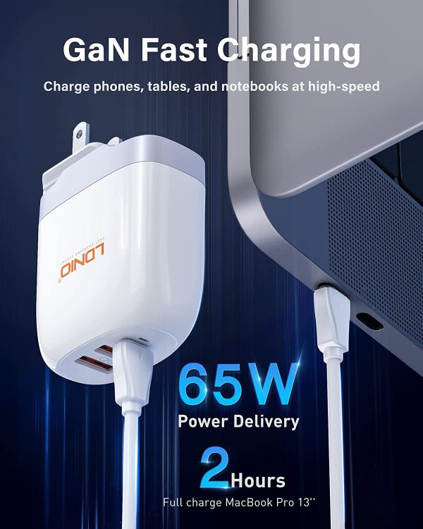 Cargador super rapido 2QC 3.0 + PD 65W con cable usb c