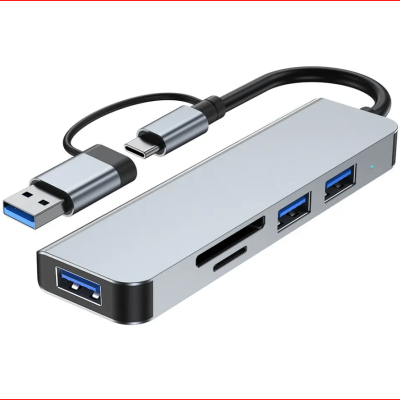 Adaptador hub 5 in1 Usb C/Usb a usb 3.0+ TF/SD