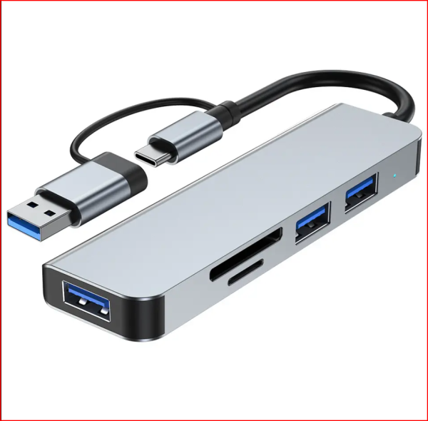 Adaptador hub 5 in1 Usb C/Usb a usb 3.0+ TF/SD