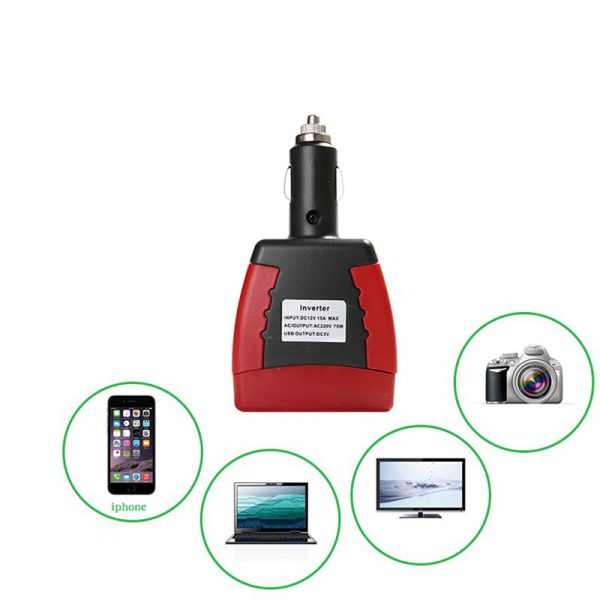 Cargador Transformador para Carro 12V A 110V 75W USB 2.1A