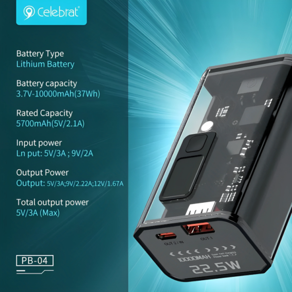 Bateria portatil recargar rapido 10000mAh - Celebrat PB-04