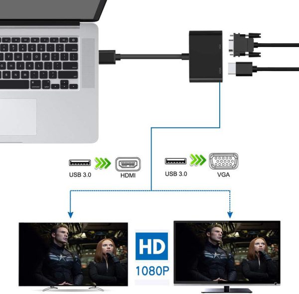 Adaptador convertidor usb3.0 a hdmi + vga