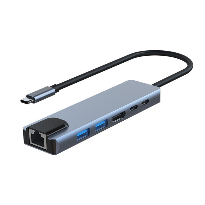 Hub tipo-c a hdmi+lan+usb3.0*2+type-c*2 6in1