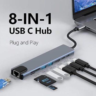 Hub 8 en 1 | Type-C a Lan + Hdmi + TF/SD + USB + Type-C*2