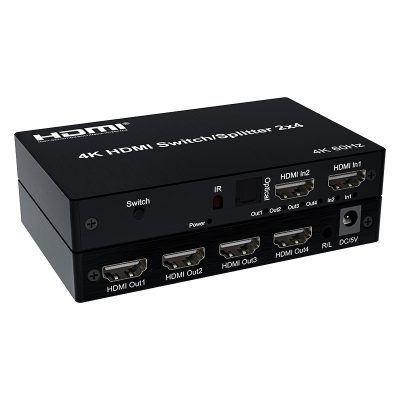 Splitter hdmi 2 entrada a 4 salidas 4K 60Hz con control remoto ir