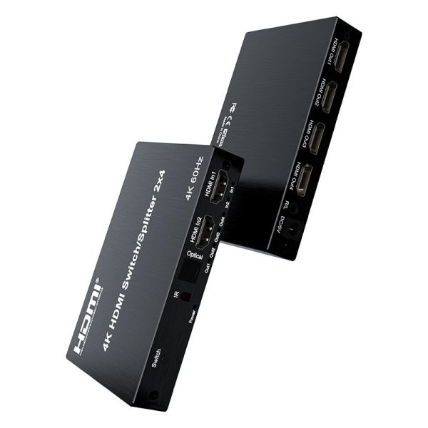 Splitter hdmi 2entrada - 4 salida 4k 60Hz con control remoto ir