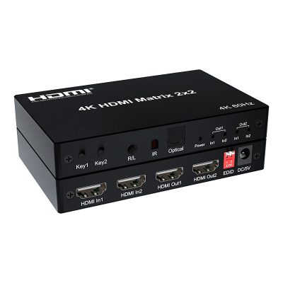 Matriz HDMI 2×2, 4K@60Hz con control remoto IR