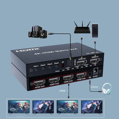 Matriz HDMI 2×4, 4K@60Hz con control remoto IR