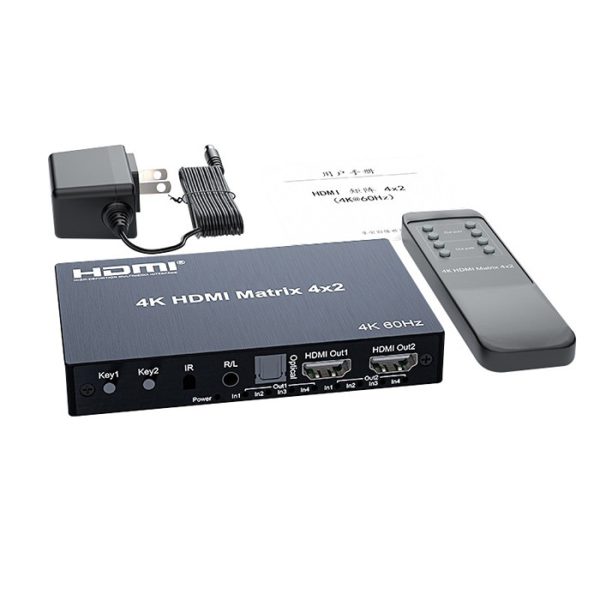 Matriz HDMI 4x2, 4K@60Hz con control remoto IR