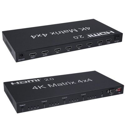 Matriz HDMI 4×4, 4K@60Hz con control remoto IR