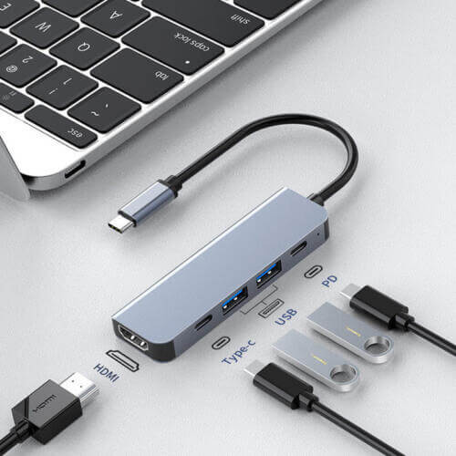 Adaptador hub 5 in1 Usb C/Usb a usb*2+ Hdmi + TipoC / PD 100W - Imagen 2