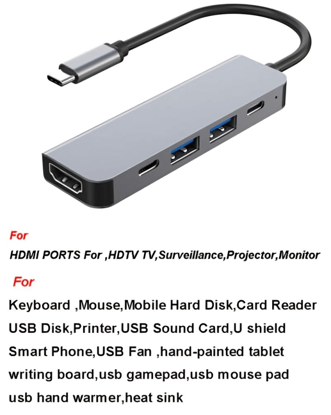 Adaptador hub 5 in1 Usb C/Usb a usb*2+ Hdmi + TipoC / PD 100W - Imagen 3