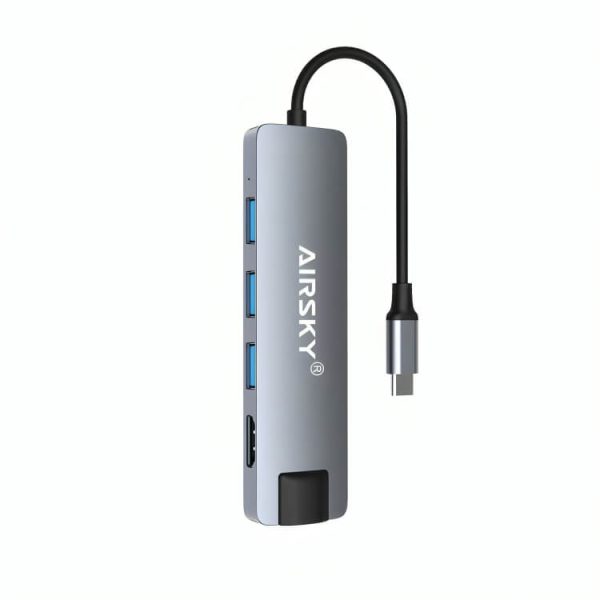 Adaptador hub 5 in1 Usb C a usb 3.0*3+ Lan + Hdmi Airsky - Imagen 2