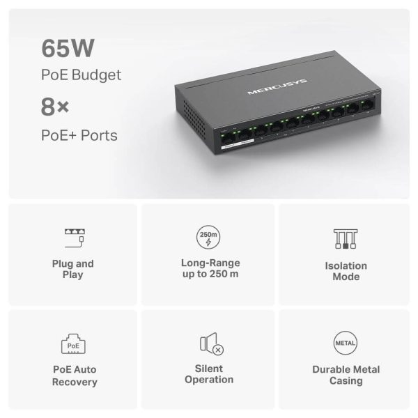 MS110P Switch de escritorio de 10 puertos 10/100Mbps con PoE+ de 8 puertos - Imagen 5