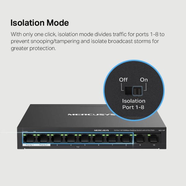 MS110P Switch de escritorio de 10 puertos 10/100Mbps con PoE+ de 8 puertos - Imagen 3