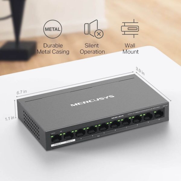 MS110P Switch de escritorio de 10 puertos 10/100Mbps con PoE+ de 8 puertos - Imagen 4